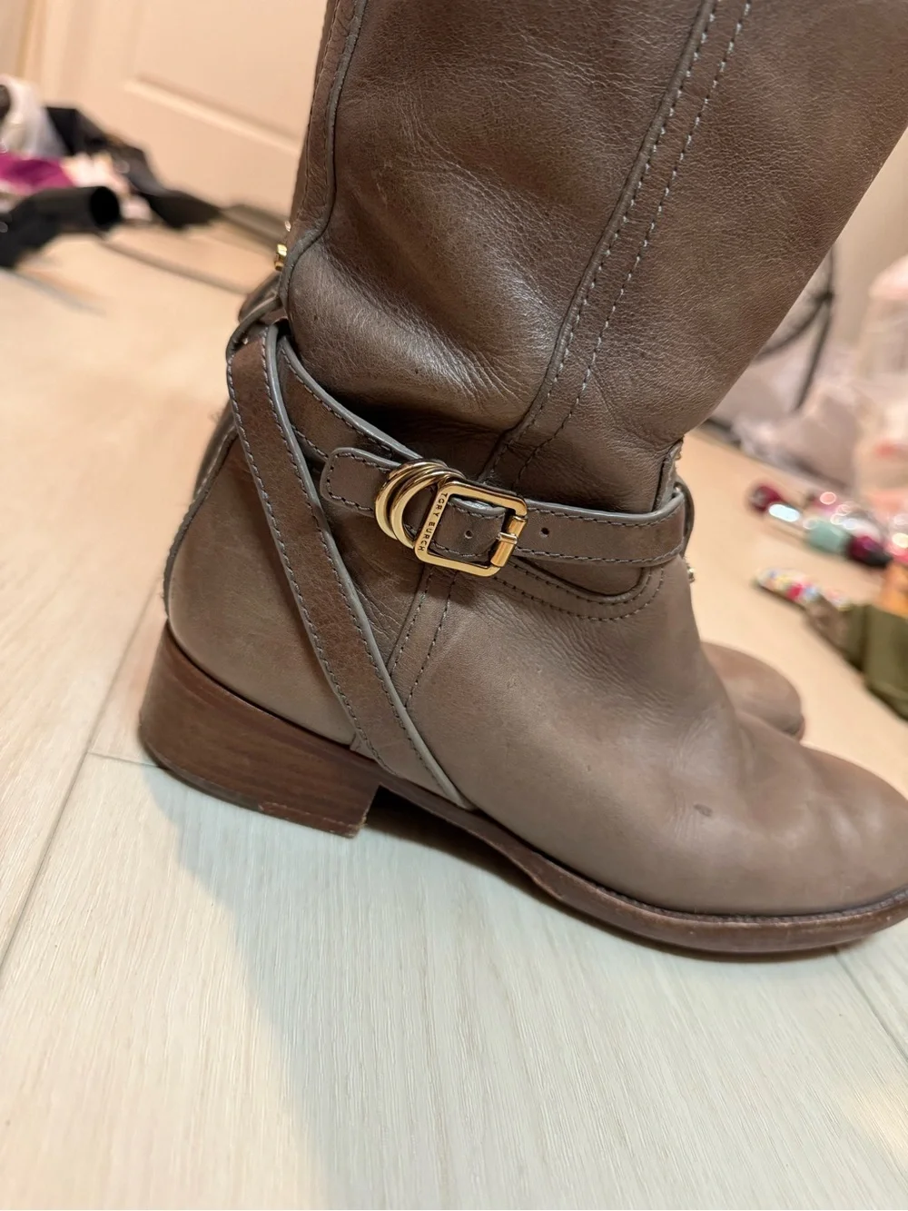 Tory Burch Taupe Leather Over-the-Knee Riding Boots